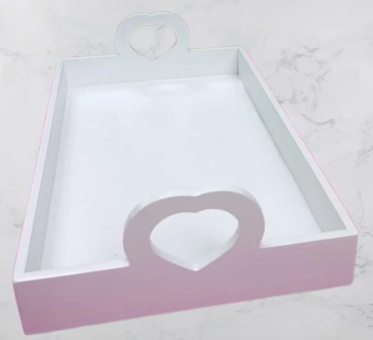 Hobi ERC Kalp Kulplu Tepsi 90404 MODEL Ahşap MDF Parlak Beyaz lake Boya El Yapımı - 4