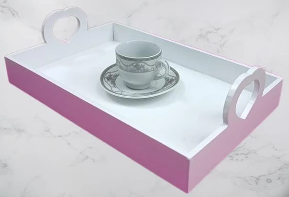 Hobi ERC Kalp Kulplu Tepsi 90404 MODEL Ahşap MDF Parlak Beyaz lake Boya El Yapımı - 7