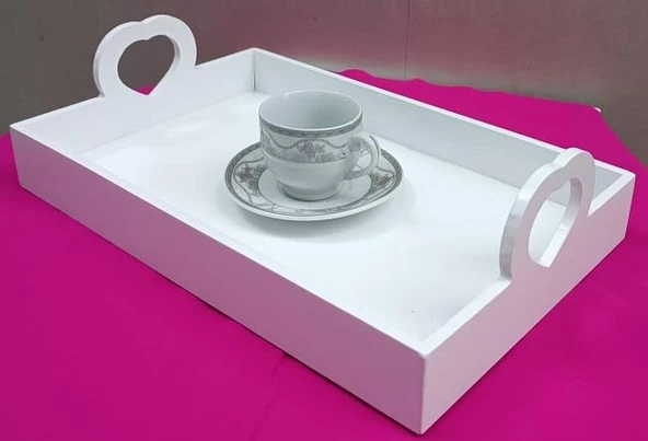 Hobi ERC Kalp Kulplu Tepsi 90404 MODEL Ahşap MDF Parlak Beyaz lake Boya El Yapımı - 8