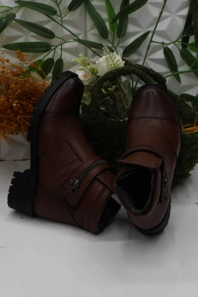 Mehmet Mete 42836 Taba Orijinal Hakiki Deri İçi Kürklü Kaymaz Taban Kadın Bot - Resim 5