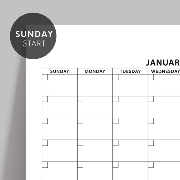 Amerikan Standardı Zamansız Yıllık Planlayıcı Takvim, Pazar Günü Başlangıçlı, Sürekli Takvim, Tarihsiz Yıllık Planlayıcı - Resim 3