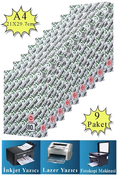 Fotokopi Kağıdı A4 80 gr 500 lü 9 Paket Copierbond Fotokopi Kağıdı Lazer İnkjet ve Fotokopi Makineleri İçin Uyumlu