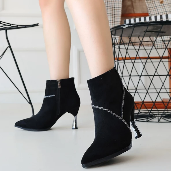 Siyah Süet Topuklu KADIN BOT - Resim 4