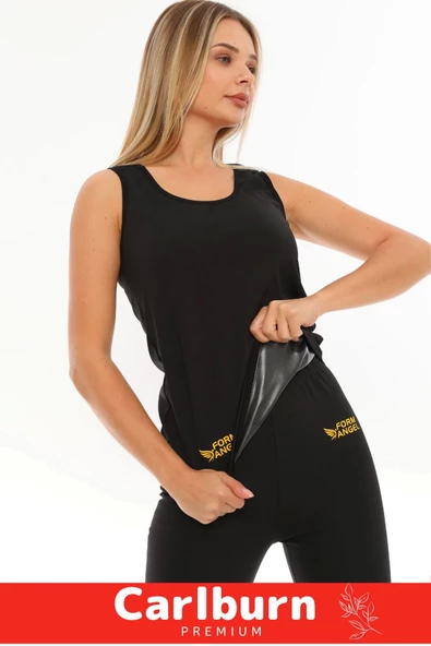 Özel Üretim Zayıflama İncelme Yağ Yakma Terleme Sauna Termal Kısa Kollu Kadın Atlet Tayt Takım - 2