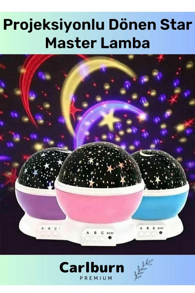 Özel Üretim 8 Modlu Rgb Çok Renkli Pilli Projeksiyonlu Dönen Çocuk Bebek Odası Lamba