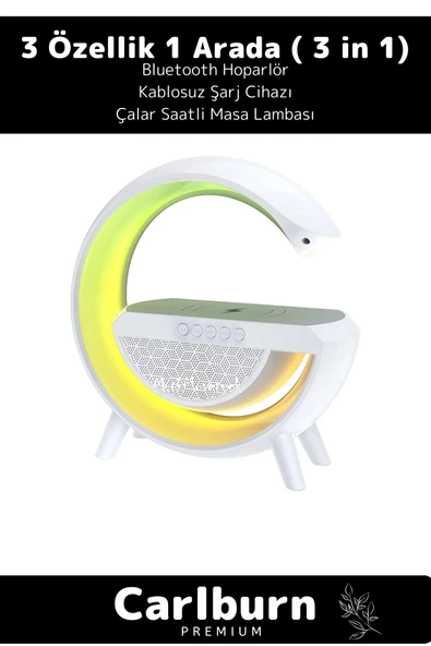 Kablosuz Şarj Led Işıklı Bluetooth Hoparlör Radyolu Müzik Çalar Saatli Telefon Standı 3in1 Speaker - 2