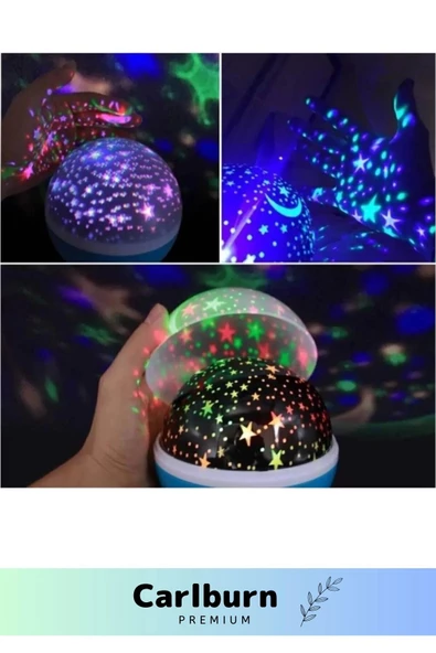 Özel Üretim 8 Modlu Rgb Çok Renkli Pilli Projeksiyonlu Dönen Çocuk Bebek Odası Lamba - 2