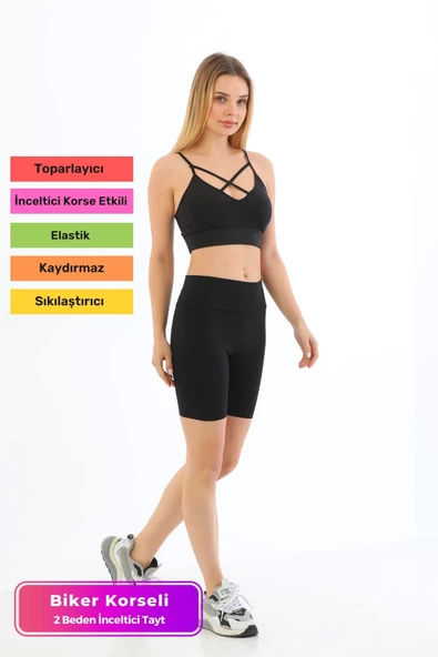 Yeni Sezon Toparlayıcı Kaymaz Sıkılaştırıcı Şekillendirici Lazer Kesim Kemerli Biker Korseli Tayt