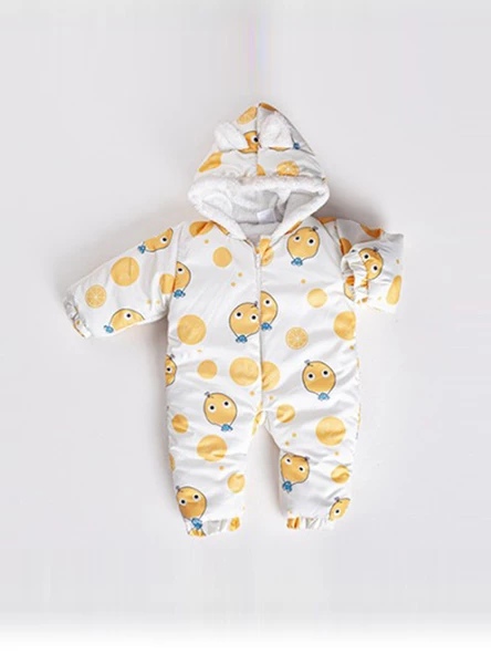 YENİ Trend Sevimli Portakal Baskılı Kulaklı Fermuarlı Kışlık Kız Erkek Bebek Astronot Tulum Kozmonot - 3