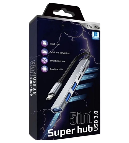 5in1 Metal USB Hub – Yüksek Hızlı Çoklayıcı, 5 Bağlantı Noktalı, Dayanıklı ve Taşınabilir Tasarım - 3