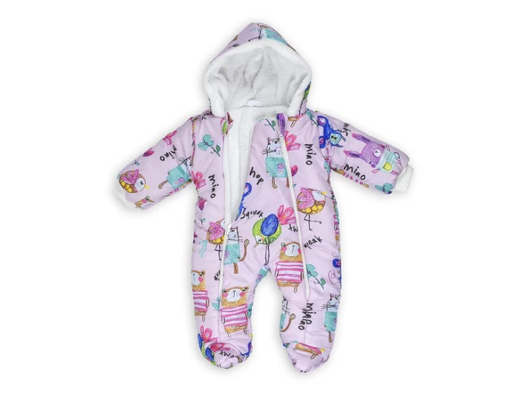 YENİ Kuş & Fare Baskılı Kapüşonlu Fermuarlı Kışlık Patikli Kız Erkek Bebek Astronot Tulum Kozmonot - 2