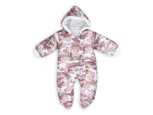 Kelebek Çiçek Desenli Patiksiz Kapüşonlu Fermuarlı Kışlık Kız Erkek Bebek Astronot Tulum Kozmonot - 2