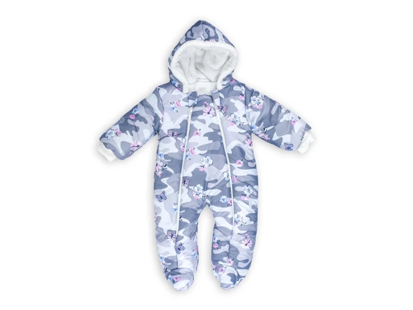 Kelebek Çiçek Desenli Patiksiz Kapüşonlu Fermuarlı Kışlık Kız Erkek Bebek Astronot Tulum Kozmonot - 6