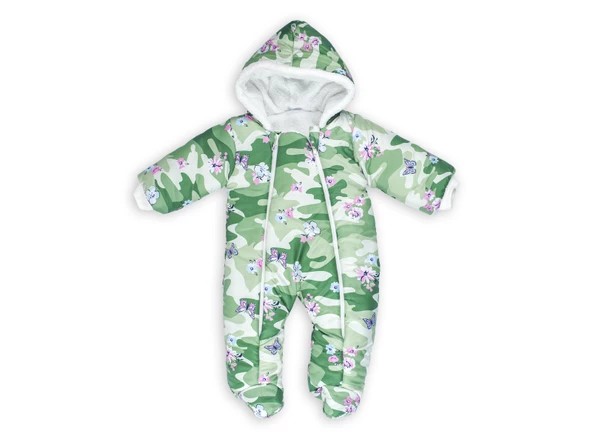 Kelebek Çiçek Desenli Patiksiz Kapüşonlu Fermuarlı Kışlık Kız Erkek Bebek Astronot Tulum Kozmonot - 4