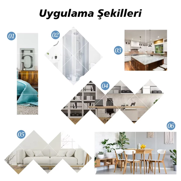 SUNUP SN-24977 30X30CM KENDİNDEN YAPIŞKANLI ESNEK PVC DUVAR AYNASI PANEL STİCKER ÇIKARTMA - 4