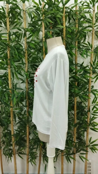 Kadın Uzun Kollu Bisiklet Yaka Baskılı Viskon Bluz - 3