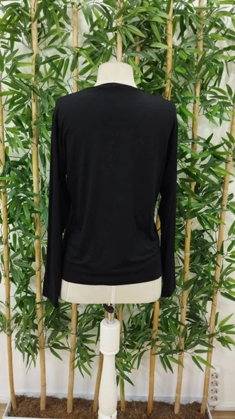 Kadın Uzun Kollu Bisiklet Yaka Baskılı Iki Iplik Bluz - 4