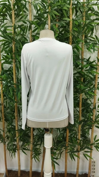 Kadın Uzun Kollu Bisiklet Yaka Baskılı Viskon Bluz - 4