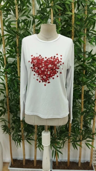 Kadın Uzun Kollu Bisiklet Yaka Baskılı Viskon Bluz - 2