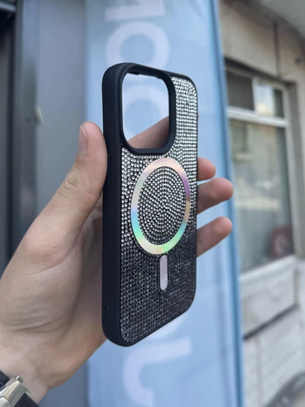 İphone 15 Pro Kılıf Diamont MagSafe Hologramlı Kapak - Resim 3