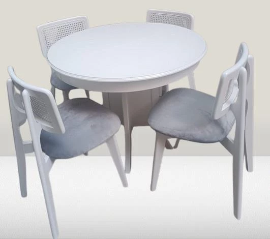Masa Kutu Sandalye Zia Takım MODEL 90405 Kayın Parlak Beyaz lake El Yapımı - 4