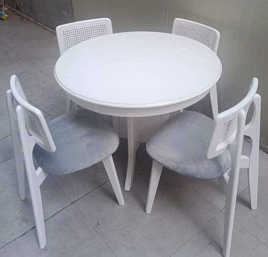 Masa Kutu Sandalye Zia Takım MODEL 90405 Kayın Parlak Beyaz lake El Yapımı - 7