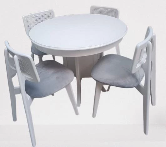Masa Kutu Sandalye Zia Takım MODEL 90405 Kayın Parlak Beyaz lake El Yapımı - 3