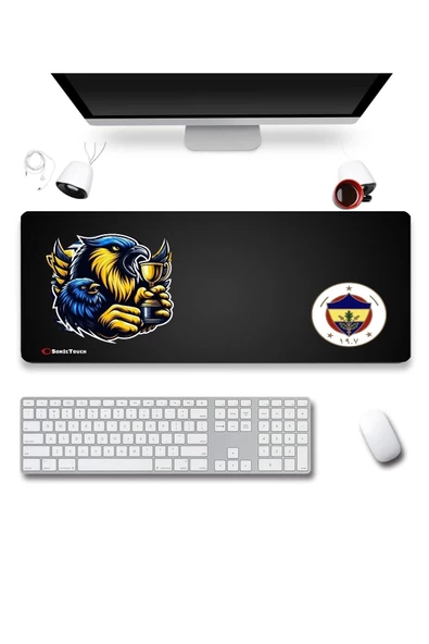 SonicTouch UltraGrand Şanlı Taraftar Dikişsiz Xxl Gamer Oyuncu Sarı Lacivert Klavye Mouse Pad 40x90Cm - 2