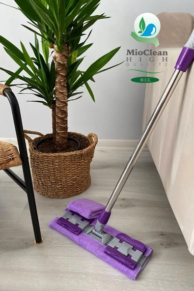 Mioclean ( 1 Adet Yedek Bez Hediyeli )Yer Mopu Fayans Duvar Yüzey Temizlik Mikrofiber Mandallı Mop