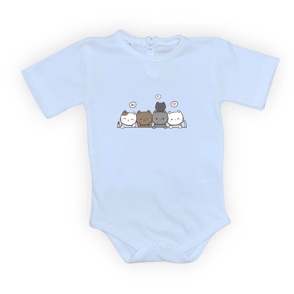 Sevimli Kediler Baskılı Bebek Body Zıbın Çıtçıtlı Badi - 7
