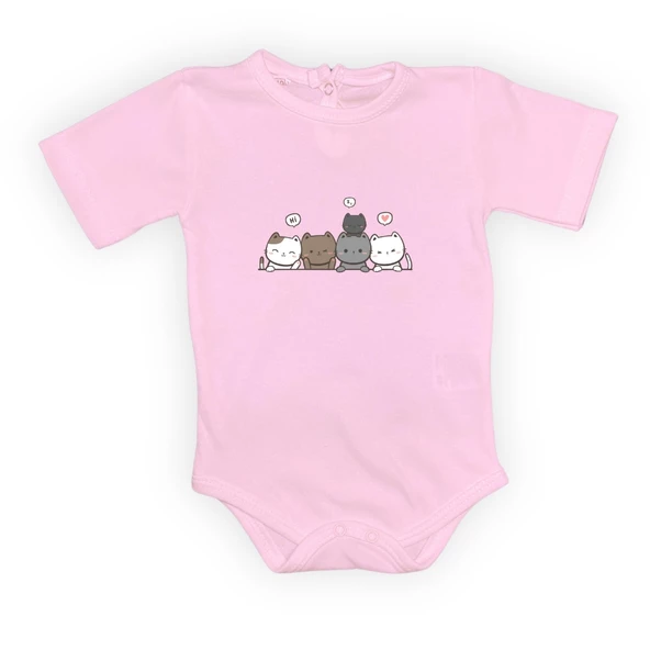 Sevimli Kediler Baskılı Bebek Body Zıbın Çıtçıtlı Badi - 4