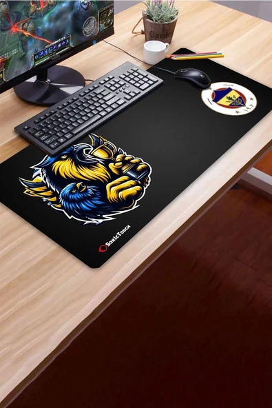 SonicTouch UltraGrand Şanlı Taraftar Dikişsiz Xxl Gamer Oyuncu Sarı Lacivert Klavye Mouse Pad 40x90Cm - 3