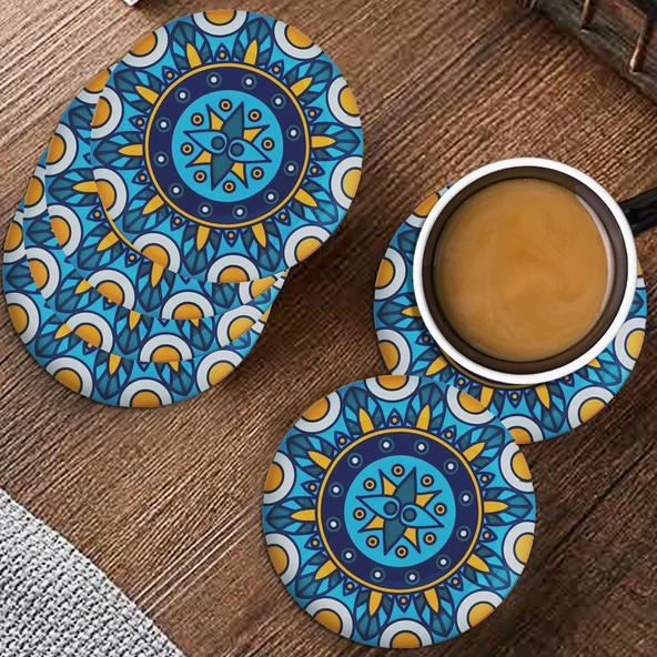 Valerine Life Kutsal Geometri Mandala Desenli Yıkanabilir Kaydırmaz Ofis Çay ve Fincan Bardak Altlığı 10x10cm 6 Adet - 3