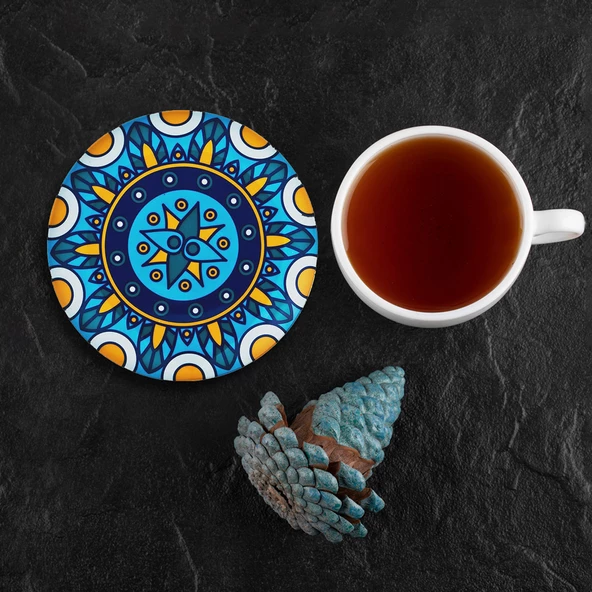 Valerine Life Kutsal Geometri Mandala Desenli Yıkanabilir Kaydırmaz Ofis Çay ve Fincan Bardak Altlığı 10x10cm 6 Adet