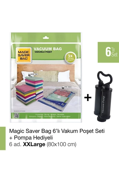 Magic Saver Bag 6lı Xxlarge Vakumlu Poşet Set+Pompa Hediyeli