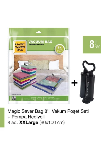 Magic Saver Bag 8’li Xxlarge Vakumlu Poşet Set+pompa Hediyeli