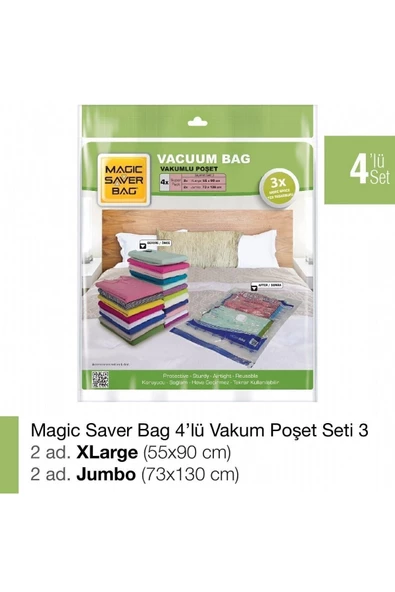 Magic Saver Bag 4 lü Vakumlu Poşet Set 3