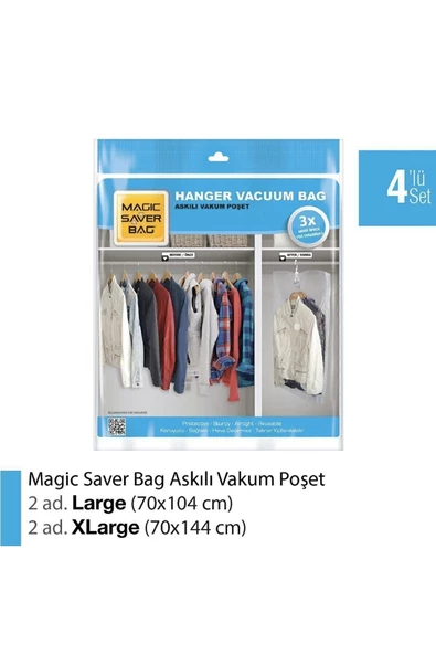 Magic Saver Bag Magıc Saver Bag 4lü Askılı Vakumlu Poşet Seti 2l 2xl