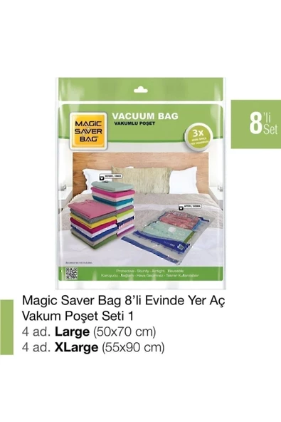 Magic Saver Bag 8 li Vakumlu Poşet Set 1