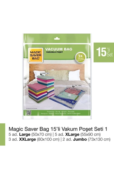 Magic Saver Bag 15’li  Vakumlu Poşet Set-1