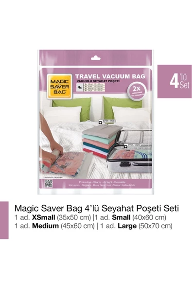 Magic Saver Bag Vakumlu Seyahat Poşeti Seti 4lü