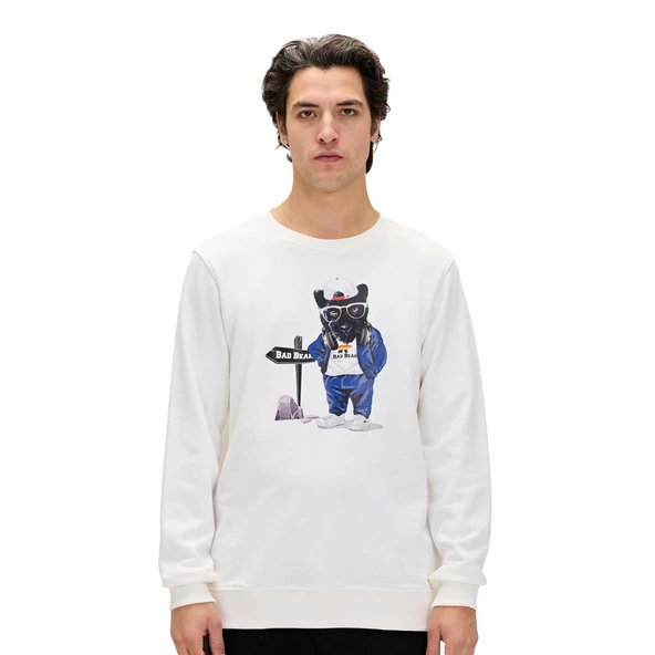 Bad Bear 24.02.12.020 Panther Crewneck Sweatshirt Beyaz