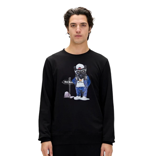 Bad Bear 24.02.12.020 Panther Crewneck Sweatshirt Siyah