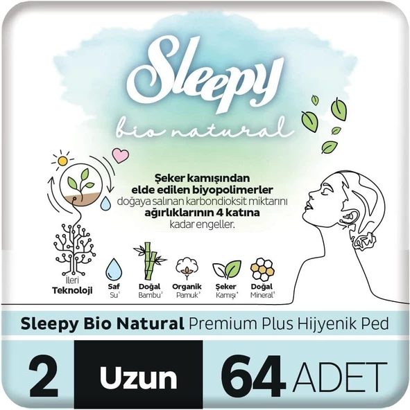 Sleepy Bio Natural Premium Plus Günlük Ped Uzun 64'lü