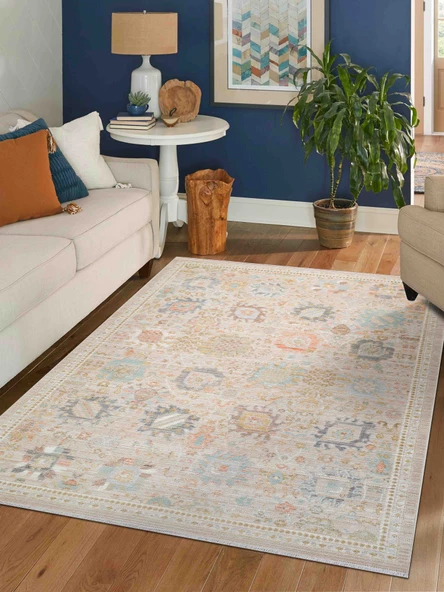 Rustik 2221 Klasik Vintage Salon Bej Country Mutfak Halısı Tozumaz Yumuşak Makine Halısı ürün görseli