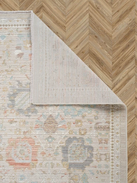 Rustik 2221 Klasik Vintage Salon Bej Country Mutfak Halısı Tozumaz Yumuşak Makine Halısı - Resim 3