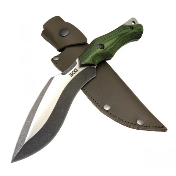 Sog Vaquita Kukri 807B GRN Yeşil Outdoor Bıçak 27cm - Ahşap Sap, Deri Kılıf