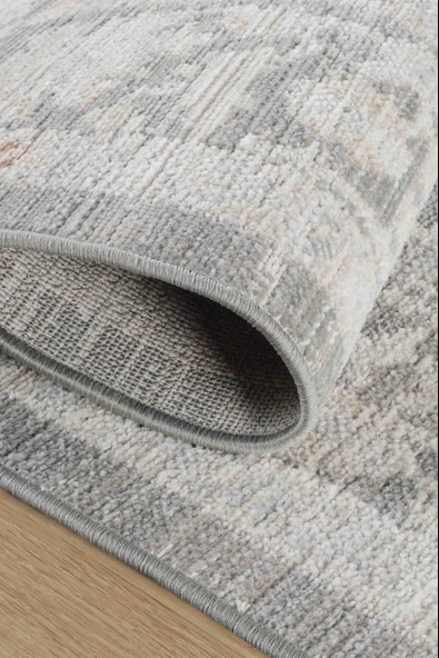 Rustik 2223 Klasik Vintage Salon Gri Country Mutfak Halısı Tozumaz Yumuşak Makine Halısı - 2