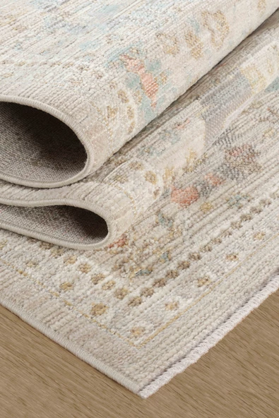 Rustik 2222 Klasik Vintage Salon Bej Krem Mutfak Halısı Tozumaz Yumuşak Makine Halısı - 2