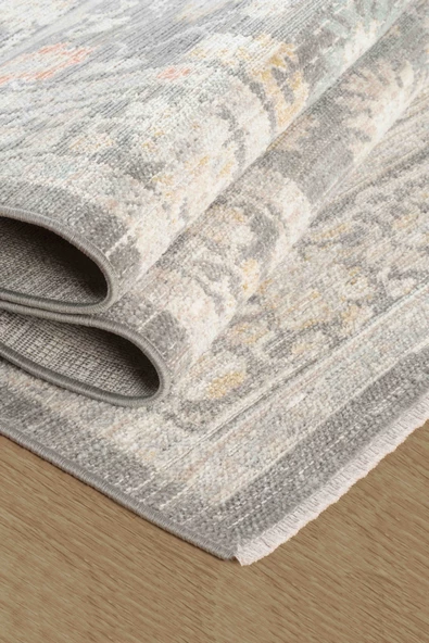 Rustik 2223 Klasik Vintage Salon Gri Country Mutfak Halısı Tozumaz Yumuşak Makine Halısı - 3